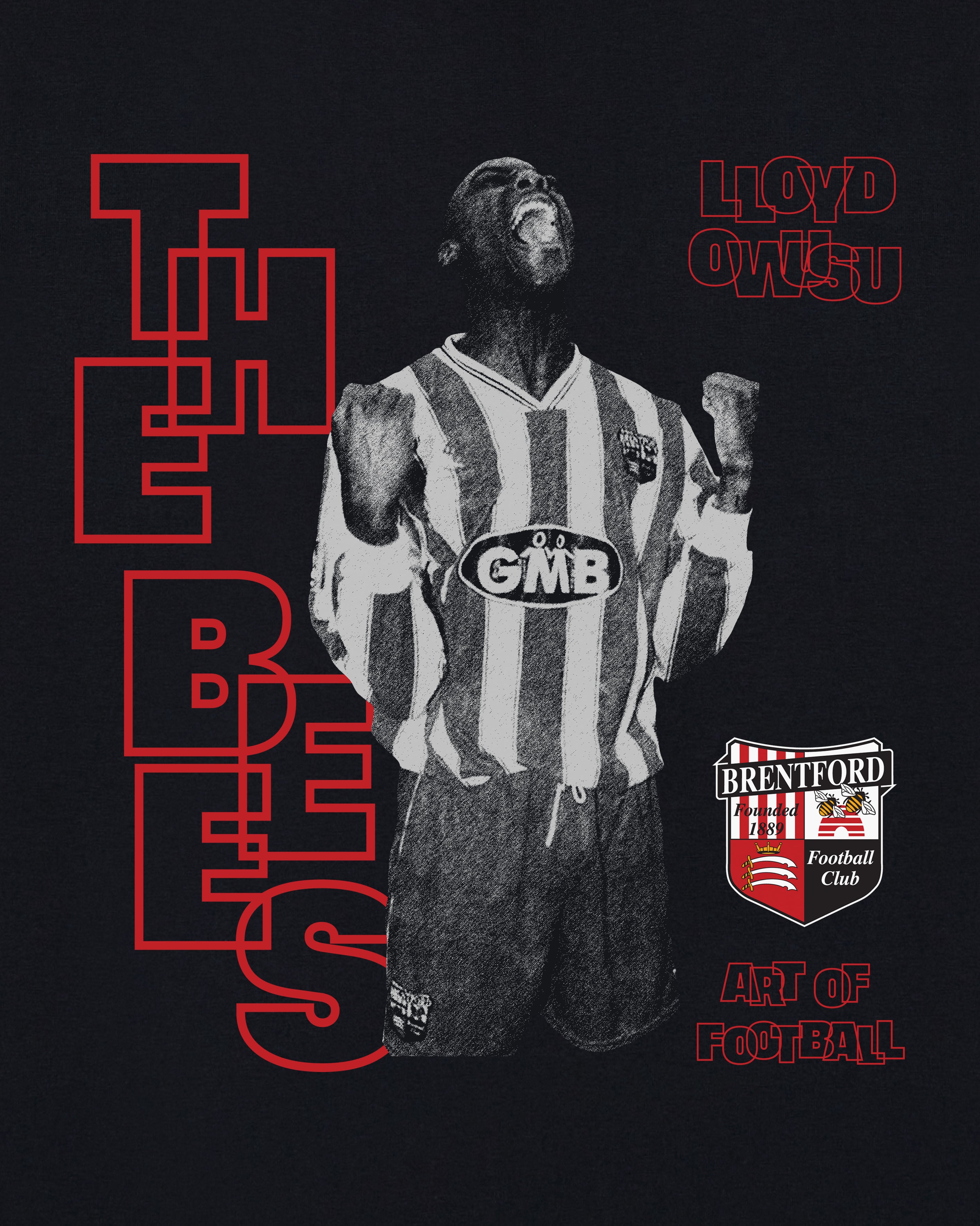 AOF x Brentford Owusu Tee | Black Graphic T-shirt | Art of Football